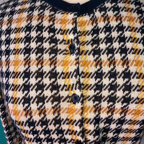 Ann Taylor Button-Up Navy and Gold Houndstooth Sweater - Picture 3 of 4